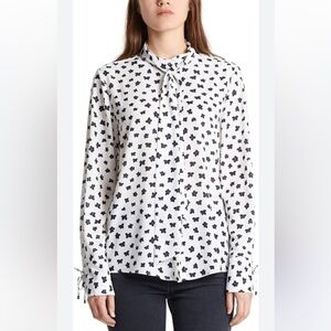 Marc Cain Button up Shirt Front Bow Floral White Black Blue size 5